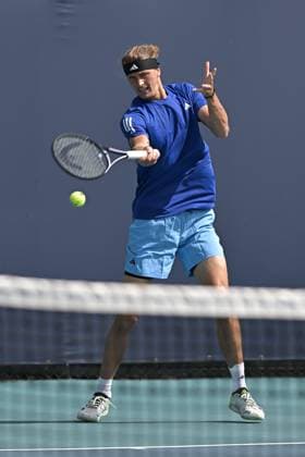 MIAMI GARDENS, FL - MARCH 21: Alexander Zverev (Germany) is seen during practice during the Miami Open on March 21, 2024, at Hard Rock Stadium in Miami Gardens, FL. (Photo by Michele Eve Sandberg Icon Sportswire) TENNIS: MAR 21 Miami Open EDITORIAL USE ONLY Icon240321034