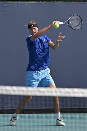 MIAMI GARDENS, FL - MARCH 21: Alexander Zverev (Germany) is seen during practice during the Miami Open on March 21, 2024, at Hard Rock Stadium in Miami Gardens, FL. (Photo by Michele Eve Sandberg Icon Sportswire) TENNIS: MAR 21 Miami Open EDITORIAL USE ONLY Icon240321035