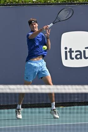 MIAMI GARDENS, FL - MARCH 21: Alexander Zverev (Germany) is seen during practice during the Miami Open on March 21, 2024, at Hard Rock Stadium in Miami Gardens, FL. (Photo by Michele Eve Sandberg Icon Sportswire) TENNIS: MAR 21 Miami Open EDITORIAL USE ONLY Icon240321040