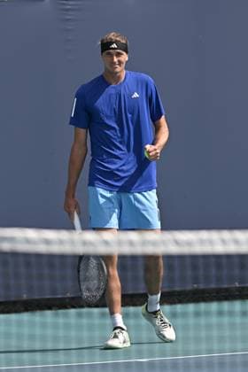MIAMI GARDENS, FL - MARCH 21: Alexander Zverev (Germany) is seen during practice during the Miami Open on March 21, 2024, at Hard Rock Stadium in Miami Gardens, FL. (Photo by Michele Eve Sandberg Icon Sportswire) TENNIS: MAR 21 Miami Open EDITORIAL USE ONLY Icon240321042