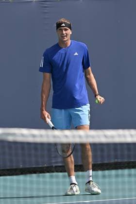 MIAMI GARDENS, FL - MARCH 21: Alexander Zverev (Germany) is seen during practice during the Miami Open on March 21, 2024, at Hard Rock Stadium in Miami Gardens, FL. (Photo by Michele Eve Sandberg Icon Sportswire) TENNIS: MAR 21 Miami Open EDITORIAL USE ONLY Icon240321043