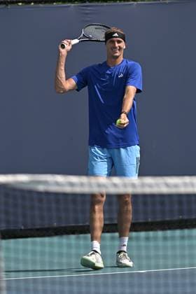 MIAMI GARDENS, FL - MARCH 21: Alexander Zverev (Germany) is seen during practice during the Miami Open on March 21, 2024, at Hard Rock Stadium in Miami Gardens, FL. (Photo by Michele Eve Sandberg Icon Sportswire) TENNIS: MAR 21 Miami Open EDITORIAL USE ONLY Icon240321045
