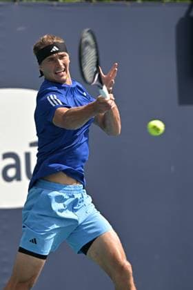 MIAMI GARDENS, FL - MARCH 21: Alexander Zverev (Germany) is seen during practice during the Miami Open on March 21, 2024, at Hard Rock Stadium in Miami Gardens, FL. (Photo by Michele Eve Sandberg Icon Sportswire) TENNIS: MAR 21 Miami Open EDITORIAL USE ONLY Icon240321049