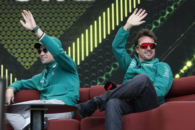 March 22, 2024: LANCE STROLL and FERNANDO ALONSO of Team Aston Martin on stage during the Fan Forum Event at the 2024 Formula One Australian Grand Prix at the Albert Park Circuit in Melbourne on March 22, 2024 in Melbourne, Australia - ZUMAa155 20240322_aaa_a155_015 Copyright: xChristopherxKhouryx