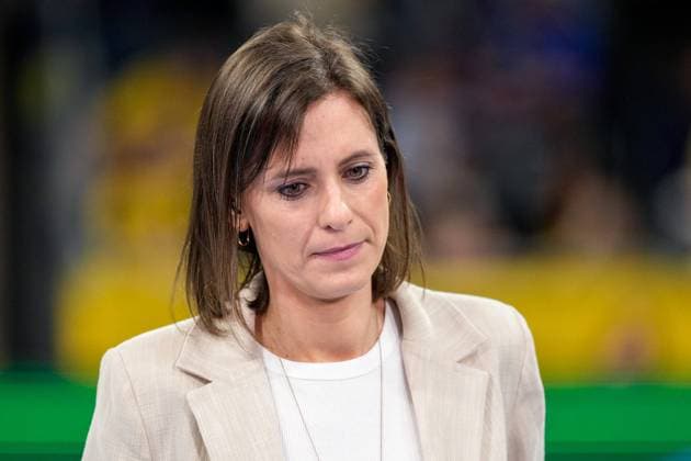 Jennifer Kettemann Managing Director, RNL , single picture, single photo, action, action, looking disappointed, disappointment, frustration, disappointed, pessimistic, 21 03 2024, Mannheim Germany , Handball, Bundesliga, Rhein Neckar Löwen Füchse Berlin xozx