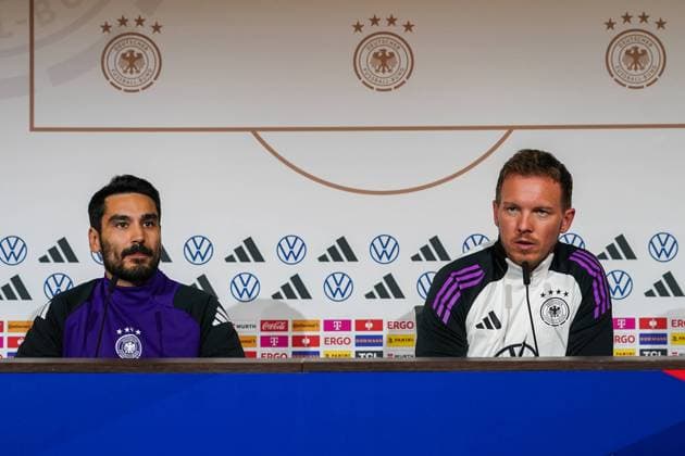 Ilkay Gündogan Germany Germany and national coach Julian Nagelsmann Germany Germany at the press conference Lyon 22 03 2024 Press conference of the national team