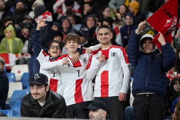 The Georgian fans before the start of the UEFA European Championship, EM, Europameisterschaft Qualifying match between Georgia and Luxembourg at the The Boris Paitchadze Dinamo Arena on March 21, 2024 in Tbilisi, Georgia. Tbilisi Boris Paitchadze Dinamo Arena, Akaki Tsereteli Avenue, Didube, Tbilisi, 0112, Georgia Georgia Copyright: xArturxStabulnieksx 400339