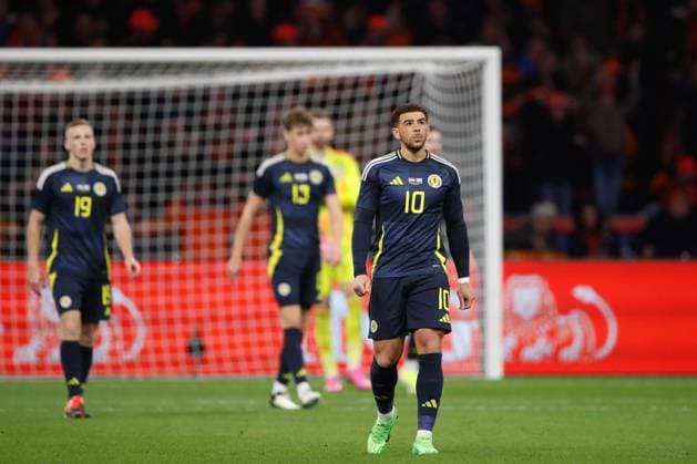 A dejected Che Adams of Scotland after Georginio Wijnaldum of Netherlands goal Netherlands v Scotland, International Friendly, Länderspiel, Nationalmannschaft Football, Johan Cruyff Arena, Amsterdam, Netherlands - 22 Mar 2024 EDITORIAL USE ONLY No use with unauthorised audio, video, data, fixture lists, club league logos or live services. Online in-match use limited to 120 images, no video emulation. No use in betting, games or single club league player publications. Copyright: xBartxStoutjesdijk Shutterstockx 14398231co