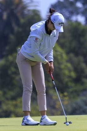 March 22, 2024, Palos Verdes, California, USA: Rose Zhang putts on the 9th green during Round 2 of the Fir Hills Seri Pak Championship on Friday March 22, 2024 at the Palos Verdes Golf Club in Palos Verdes, California. ARIANA RUIZ PI Palos Verdes U.S - ZUMAp124 20240322_zaa_p124_012 Copyright: xArianaxRuizx