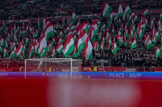 Hungarian fans and tricolor flags during the National anthem before the friendly match at Puskas ArÃ na on March 22, 2024 in Budapest, Hungary. Copyright: xRobertxSzaniszlox HUNTUR24 0077