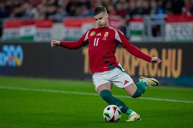 Milos Kerkez of Hungary during the friendly match at Puskas ArÃ na on March 22, 2024 in Budapest, Hungary. Copyright: xRobertxSzaniszlox HUNTUR24 0131