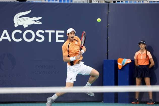 March 22, 2024, Miami Gardens, Florida, United States Of America: MIAMI GARDENS, FLORIDA - MARCH 22: Andy Murray of the United Kingdom hits a shot against TomoÂ¡s MartoÂ­n Etcheverry of Argentina during their match on day 7 of the Miami Open at Hard Rock Stadium on March 22, 2024 in Miami Gardens, Florida....People: Andy Murray Miami Open Presented by Itau 2024 - Day 7  - ZUMAs214 20240322_ada_s214_089 Copyright: xSMGx