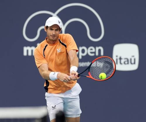March 22, 2024, Miami Gardens, Florida, United States Of America: MIAMI GARDENS, FLORIDA - MARCH 22: Andy Murray of the United Kingdom hits a shot against TomoÂ¡s MartoÂ­n Etcheverry of Argentina during their match on day 7 of the Miami Open at Hard Rock Stadium on March 22, 2024 in Miami Gardens, Florida....People: Andy Murray Miami Open Presented by Itau 2024 - Day 7  - ZUMAs214 20240322_ada_s214_097 Copyright: xSMGx