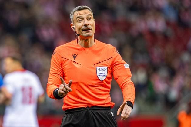 March 21, 2024, Warsaw, Poland: Referee Slavko Vincic seen in action during the UEFA EURO, EM, Europameisterschaft,Fussball 2024 Play-Offs semifinal match between Poland and Estonia at PGE Narodowy Stadium. Final score; Poland Vs Estonia 5:1. Warsaw Poland - ZUMAs197 20240321_aaa_s197_480 Copyright: xMikolajxBarbanellx