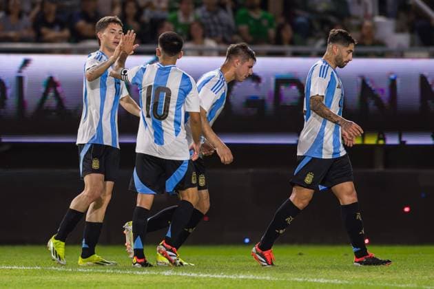 RECORD DATE NOT STATED Seleccion Mexicana Sub-23 2024 Mexico vs Argentina Matias Soule (17) celebrates his goal 0-2 of Argentina during the friendly match between Mexico U-23 (Mexican national team, Nationalteam and Argentina U-23, at El Encanto Stadium, Mazatlan, Sinaloa, on March 22, 2024. MAZATLAN SINALOA MEXICO  Copyright: xRobertoxEcheagarayx 20240322203647_SMN_U23_MEX_ARG_SOULE88