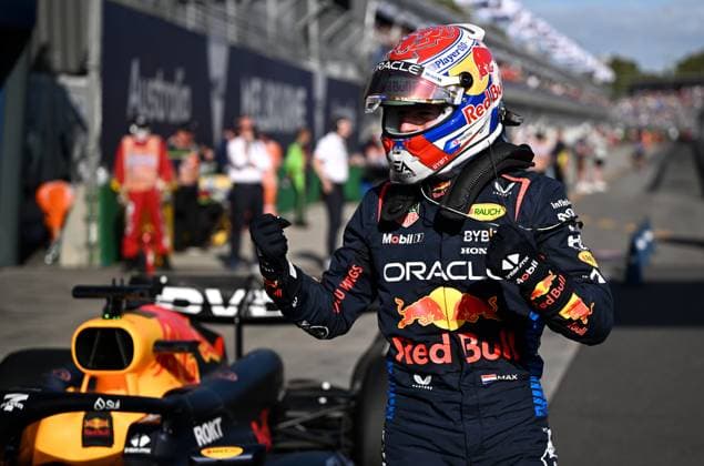 AUSTRALIAN F1 GRAND PRIX, Max Verstappen of Red Bull Racing reacts after securing pole following the qualifying session at the Australian Grand Prix 2024 on Albert Park Circuit in Melbourne, Saturday, March 23, 2024. ( NO ARCHIVING, EDITORIAL USE ONLY, NO USE IN BOOKS WITHOUT CONSENT MELBOURNE VICTORIA AUSTRALIA  Copyright: xJOELxCARRETTx 20240323001921462146