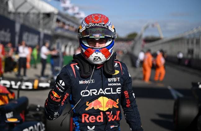 AUSTRALIAN F1 GRAND PRIX, Max Verstappen of Red Bull Racing reacts after securing pole following the qualifying session at the Australian Grand Prix 2024 on Albert Park Circuit in Melbourne, Saturday, March 23, 2024. ( NO ARCHIVING, EDITORIAL USE ONLY, NO USE IN BOOKS WITHOUT CONSENT MELBOURNE VICTORIA AUSTRALIA  Copyright: xJOELxCARRETTx 20240323001921462357
