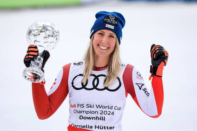 Sport Themen der Woche KW12 ALPINE SKIING - FIS WC Final Saalbach SAALBACH,AUSTRIA,23.MAR.24 - ALPINE SKIING - FIS World Cup Final, downhill, ladies. Image shows Cornelia Huetter (AUT). Keywords: crystal globe.  GEPAxpictures xMarioxBuehner-Wei