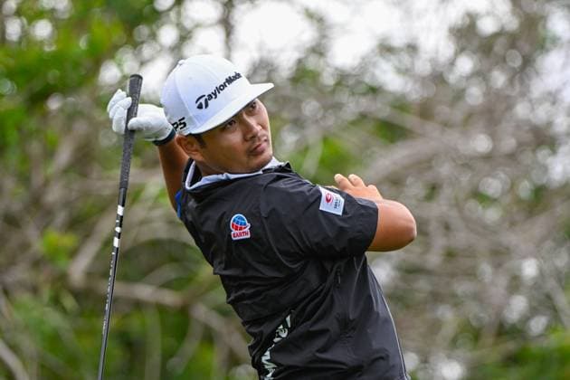 PALM HARBOR, FL - MARCH 22: Ryo Hisatsune (JPN) lets go of his club at the end of his drive on 7 during Rd2 of the Valspar Championship at Innisbrook Resort - Copperhead, on March 22, 2024, in Palm Harbor, Florida. (Photo by Ken Murray Icon Sportswire) GOLF: MAR 22 PGA, Golf Herren Valspar Championship EDITORIAL USE ONLY Icon2403220202