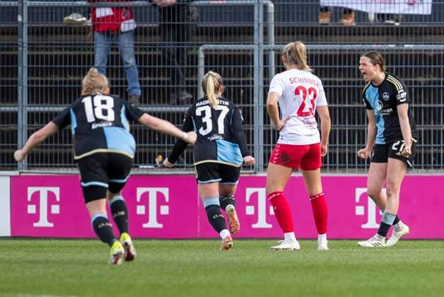 GOOGLE PIXEL Frauen Bundesliga 1 FC Köln 1 FC Nürnberg, 23 03 2024 Lara Schmidt 1 FC Nürnberg, 27 celebrates her goal GOOGLE PIXEL Frauen Bundesliga, 1 FC Köln 1 FC Nürnberg, 17 Spieltag, am 23 03 2024, Franz Kremer Stadion, Köln DFL regulations prohibit any use of photographs as image sequences and or quasi video Copyright: xBEAUTIFULxSPORTS Meuselx