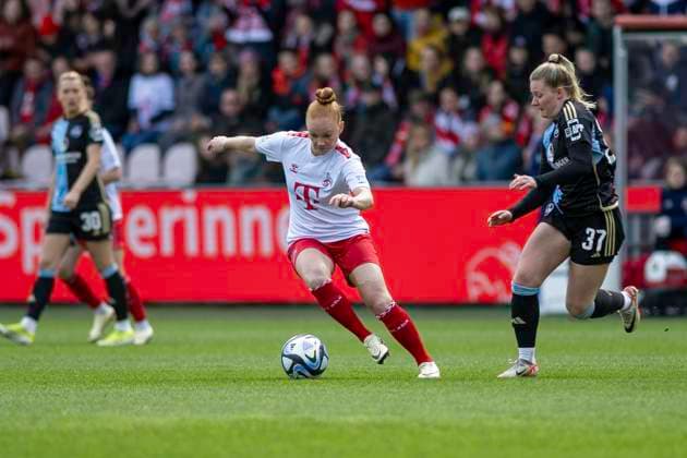 duel between Laura Vogt 1 FC Köln, 08 and Selma Magnusdottir 1 FC Nuernberg, 37 , right Football Google Pixel Womens Bundesliga, Season 2023 2024, Matchday 16, 1 FC Koeln 1 FC Nuernberg on 23 03 2024 at Franz Kremer Stadium in Koeln Important notice According to the regulations of the DFL German Football League or the DFB German Football Association it is prohibited, to exploit or have exploited photographs taken in the stadium and or of the match in the form of sequential images and or video-like photo series Foto Kirchner Media TH Copyright: xKirchner-Media THx