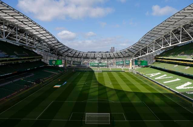 23rd March 2024; Aviva Stadium, Dublin, Ireland; International Football Friendly, Republic of Ireland versus Belgium; A view of the Aviva Stadium pitch prior to kickoff  ActionPlus12620866 PeterxFitzpatrick