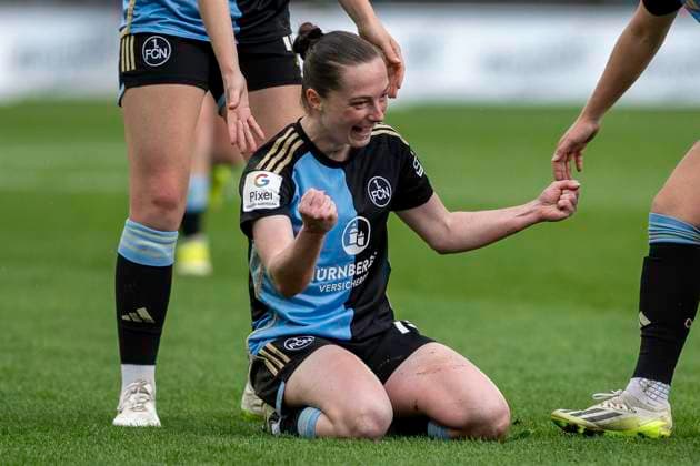 Vanessa Haim 1 FC Nuernberg, 19 celebrates her goal for 2 0 Football Google Pixel Womens Bundesliga, Season 2023 2024, Matchday 16, 1 FC Koeln 1 FC Nuernberg on 23 03 2024 at Franz Kremer Stadium in Koeln Important notice According to the regulations of the DFL German Football League or the DFB German Football Association it is prohibited, to exploit or have exploited photographs taken in the stadium and or of the match in the form of sequential images and or video-like photo series Foto Kirchner Media TH Copyright: xKirchner-Media THx