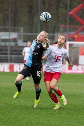 GOOGLE PIXEL Frauen Bundesliga 1 FC Köln 1 FC Nürnberg, 23 03 2024 Franziska Mai 1 FC Nürnberg, 18 in duel with Natalia Padilla Bidas 1 FC Köln, 22 GOOGLE PIXEL Frauen Bundesliga, 1 FC Köln 1 FC Nürnberg, 17 Spieltag, am 23 03 2024, Franz Kremer Stadion, Köln DFL regulations prohibit any use of photographs as image sequences and or quasi video Copyright: xBEAUTIFULxSPORTS Meuselx