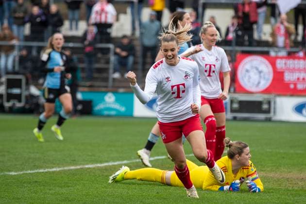 GOOGLE PIXEL Womens Bundesliga 1 FC Köln 1 FC Nürnberg, 23 03 2024 Selina Cerci 1 FC Köln, 29 cheers after her goal for 3 1 GOOGLE PIXEL Womens Bundesliga, 1 FC Köln 1 FC Nürnberg, 17 Matchday, on 23 03 2024, Franz Kremer Stadium, Cologne DFL regulations prohibit any use of photographs as image sequences and or quasi video Copyright: xBEAUTIFULxSPORTS Meuselx