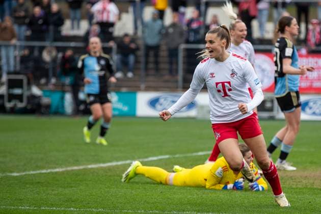 GOOGLE PIXEL Womens Bundesliga 1 FC Köln 1 FC Nürnberg, 23 03 2024 Selina Cerci 1 FC Köln, 29 cheers after her goal for 3 1 GOOGLE PIXEL Womens Bundesliga, 1 FC Köln 1 FC Nürnberg, 17 Matchday, on 23 03 2024, Franz Kremer Stadium, Cologne DFL regulations prohibit any use of photographs as image sequences and or quasi video Copyright: xBEAUTIFULxSPORTS Meuselx