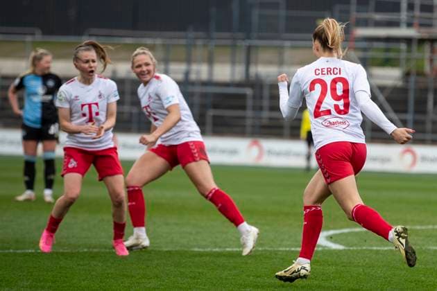 GOOGLE PIXEL Womens Bundesliga 1 FC Köln 1 FC Nürnberg, 23 03 2024 Selina Cerci 1 FC Köln, 29 cheers after her goal for 3 1 GOOGLE PIXEL Womens Bundesliga, 1 FC Köln 1 FC Nürnberg, 17 Matchday, on 23 03 2024, Franz Kremer Stadium, Cologne DFL regulations prohibit any use of photographs as image sequences and or quasi video Copyright: xBEAUTIFULxSPORTS Meuselx
