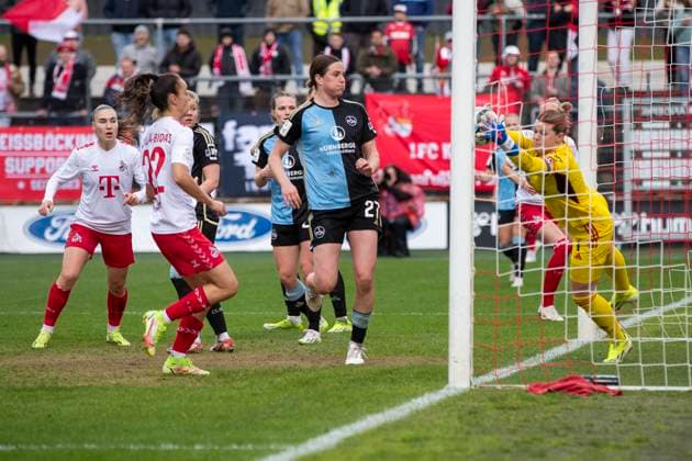 GOOGLE PIXEL Frauen Bundesliga 1 FC Köln 1 FC Nürnberg, 23 03 2024 Lea Paulick 1 FC Nürnberg, 1 defuses a great chance for Cologne GOOGLE PIXEL Frauen Bundesliga, 1 FC Köln 1 FC Nürnberg, 17 Spieltag, am 23 03 2024, Franz Kremer Stadion, Köln DFL regulations prohibit any use of photographs as image sequences and or quasi video Copyright: xBEAUTIFULxSPORTS Meuselx