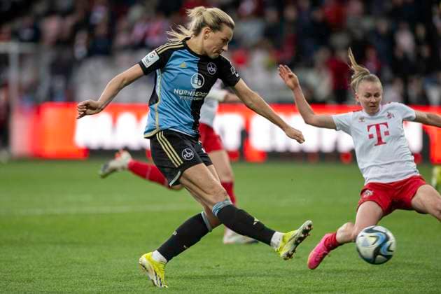 Medcina Desic 1 FC Nuernberg, 30 scores the goal for 4 3 Laura Donhauser 1 FC Köln, 25 comes too late Football Google Pixel Womens Bundesliga, Season 2023 2024, Matchday 16, 1 FC Koeln 1 FC Nuernberg on 23 03 2024 at Franz Kremer Stadium in Koeln Important note According to the regulations of the DFL German Football League or the DFB German Football Association, it is prohibited, to exploit or have exploited photographs taken in the stadium and or of the match in the form of sequential images and or video-like photo series Foto Kirchner Media TH Copyright: xKirchner-Media THx