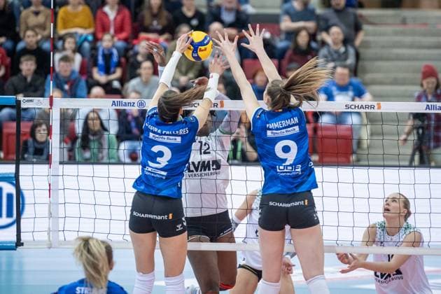 Allianz MTV Stuttgart USC Muenster, 23 03 2024, Stuttgart SCHARRena , DEU Allianz MTV Stuttgart USC Muenster, Sport, Volleyball Bundesliga, Women, VBL, Season 2023 24, 23 03 2024, Stuttgart SCHARRena , DEU Stuttgart Copyright: xSandyxDinkelackerx EP_SDR