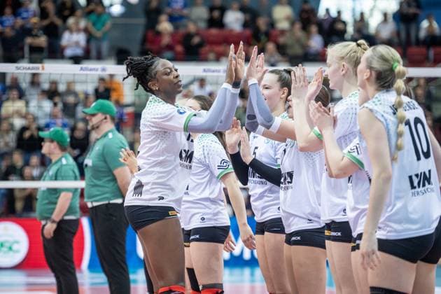 Gloria Mutiri USC Muenster, 12 Allianz MTV Stuttgart USC Muenster, 23 03 2024, Stuttgart SCHARRena , DEU Allianz MTV Stuttgart USC Muenster, Sport, Volleyball Bundesliga, Women, VBL, Season 2023 24, 23 03 2024, Stuttgart SCHARRena , DEU Stuttgart Copyright: xSandyxDinkelackerx EP_SDR