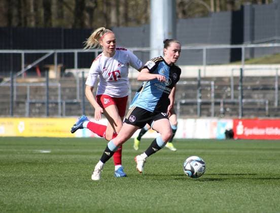 23 03 2024, xgrfx, Fußball 1 Bundesliga Damen, 1 FC Köln Frauen 1 FC Nürnberg emspor, v l Janina Hechler 1 FC Köln , Vanessa Haim 1 FC Nürnberg DFL DFB REGULATIONS PROHIBIT ANY USE OF PHOTOGRAPHS as IMAGE SEQUENCES and or QUASI VIDEO Köln