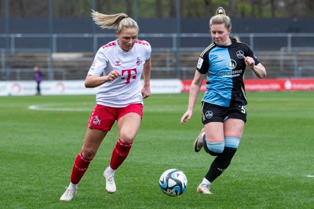 GOOGLE PIXEL Frauen Bundesliga 1 FC Köln 1 FC Nürnberg, 23 03 2024 Marleen Schimmer 1 FC Köln, 23 , Selma Magnusdottir 1 FC Nürnberg, 37 GOOGLE PIXEL Frauen Bundesliga, 1 FC Köln 1 FC Nürnberg, 17 Spieltag, am 23 03 2024, Franz Kremer Stadion, Köln DFL regulations prohibit any use of photographs as image sequences and or quasi video Copyright: xBEAUTIFULxSPORTS Meuselx