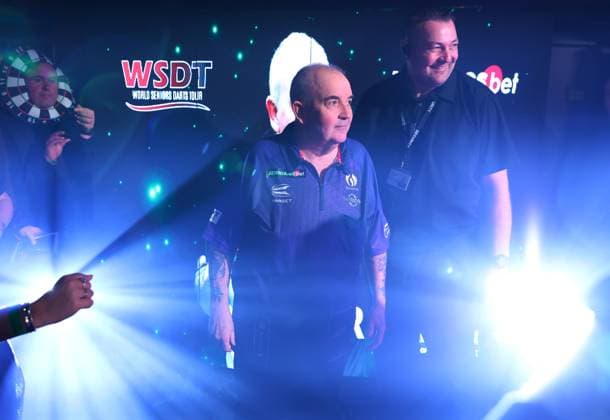 Darts Champion of Champions Phil Taylor during the Jennings bet Champion of Champions Tour 2024 at Winter Gardens, Blackpool, United Kingdom on 23 March 2024. Blackpool Viva United Kingdom Editorial use only , Copyright: xChrisxSargeantx PSI-19304-0048