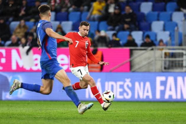 SOCCER - SVK vs AUT, test match BRATISLAVA,SLOVAKIA,23.MAR.24 - SOCCER - OEFB International Friendly, Länderspiel, Nationalmannschaft match, Slovakia vs Austria. Image shows Adam Obert (SVK) and Andreas Weimann (AUT).  GEPAxpictures xArminxRauthner