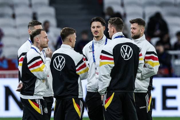 Sport, Football, UEFA international match season 2023 24 Friendly match France Germany 23 03 2024, Groupama Stadium Lyon David Raum Germany, 3 Joshua Kimmich Germany, 6 Pascal Groß Germany, 5 Niclas Füllkrug Germany, 9 Lyon Groupama Stadium France