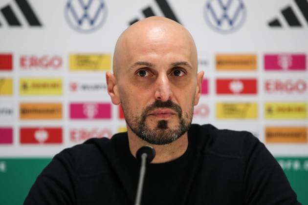 Coach Antonio Di Salvo Germany press conference after the European Championship qualification U 21 group stage international match Germany vs Kosovo at the stadium on Gellertstrasse in Chemnitz Soccer,Man,Men,Germany,22 03 2024