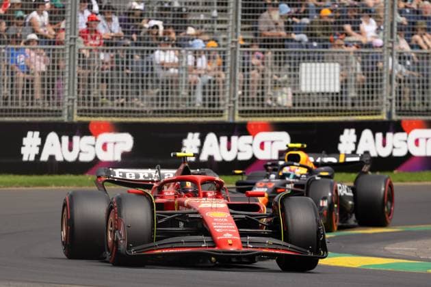 ALBERT PARK, AUSTRALIA - MARCH 23: Spain Carlos Sainz Jr. a driving for Italy Scuderia Ferrari during the 2024 Rolex Australian Formula One Grand Prix at the Melbourne Grand Prix Circuit on March 23, 2024 in Albert Park, Australia. (Photo by Ivan Glavas Speed Media Icon Sportswire) AUTO: MAR 23 F1 Rolex Australian Grand Prix EDITORIAL USE ONLY Icon24032357621