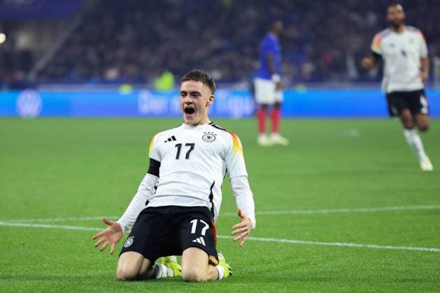 International soccer match France Germany on 23 03 2024 at Groupama Stadium in Lyon Goal celebration for 0 1 by Florian Wirtz Germany DFB regulations prohibit any use of photographs as image sequences and or quasi video xMSx