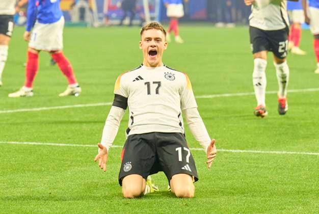 Florian Wirtz, Nr. 17 DFB scores, shoots goal , Tor, Treffer, Torschuss, 1-0, celebrates his goal, happy, laugh, celebration, in the friendly match FRANCE - GERMANY FRANKREICH - DEUTSCHLAND in preparation for European Championships 2024 on Mar 23, 2024 in Lyon, France.