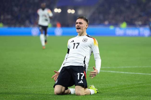 International soccer match France Germany on 23 03 2024 at Groupama Stadium in Lyon Goal celebration for 0 1 by Florian Wirtz Germany DFB regulations prohibit any use of photographs as image sequences and or quasi video xMSx