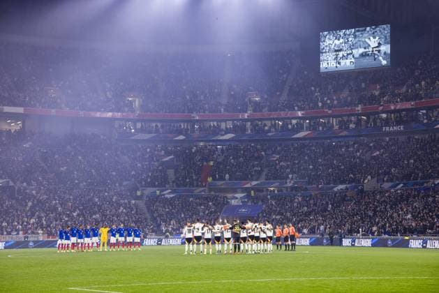 UEFA friendly match France Germany 23 03 2024 Memorial minute in honor of Franz Beckenbauer and Andreas Brehme UEFA friendly match France Germany, Lyon, Groupama Stadium on 23 03 2024 Copyright: xBEAUTIFULxSPORTS Wunderlx