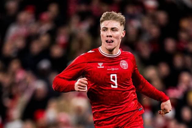 240323 Rasmus Hojlund of Denmark during the international friendly football match between Denmark and Switzerland on March 23, 2024 in Copenhagen Photo Petter Arvidson BILDBYRAN code PA PA0782 fotboll soccer fotball träningslandskamp international friendly danmark denmark schweiz switzerland bbeng  Copyright: PETTERxARVIDSON BB240323PA037