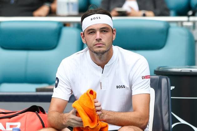 March 23, 2024, Miami Gardens, Florida, USA: Taylor Fritz (USA) rests in between games during the men s singles match at the 2024 Miami Open presented by Itau at Hard Rock Stadium. Miami Gardens USA - ZUMAw109 20240323_fap_w109_002 Copyright: xDebbyxWongx