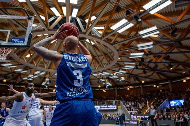 Maurice Stuckey HAKRO Merlins Crailsheim, 03 GER, HAKRO Merlins Crailsheim vs BG Goettingen, Basketball, Bundesliga, easycredit BBL, 25 Matchday, Season 2023 2024, 22 03 2024 GER, HAKRO Merlins Crailsheim vs BG Goettingen, Basketball, Bundesliga, easycredit BBL, 25 Matchday, Season 2023 2024, 22 03 2024 Photo Eibner Pressefoto Ilshofen Copyright: xEibner-Pressefotox EP_NSR