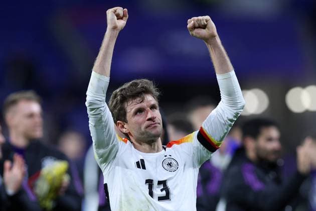 International soccer match France Germany on 23 03 2024 at Groupama Stadium in Lyon Thomas Müller Germany DFB regulations prohibit any use of photographs as image sequences and or quasi video xMSx